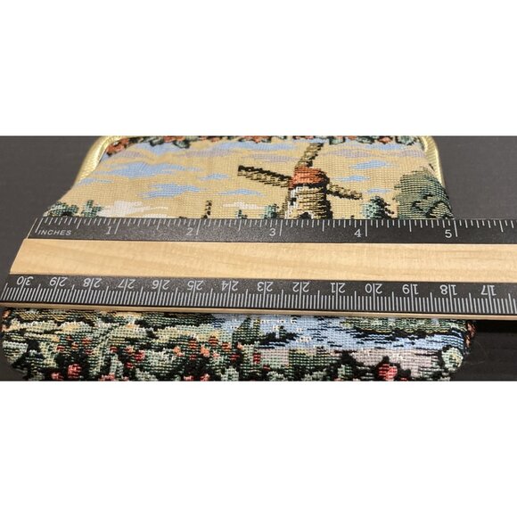 Windmill Needlepoint Tapestry Small Coin Pouch Kiss Lock 2 Piece Set Vintage - Picture 4 of 5